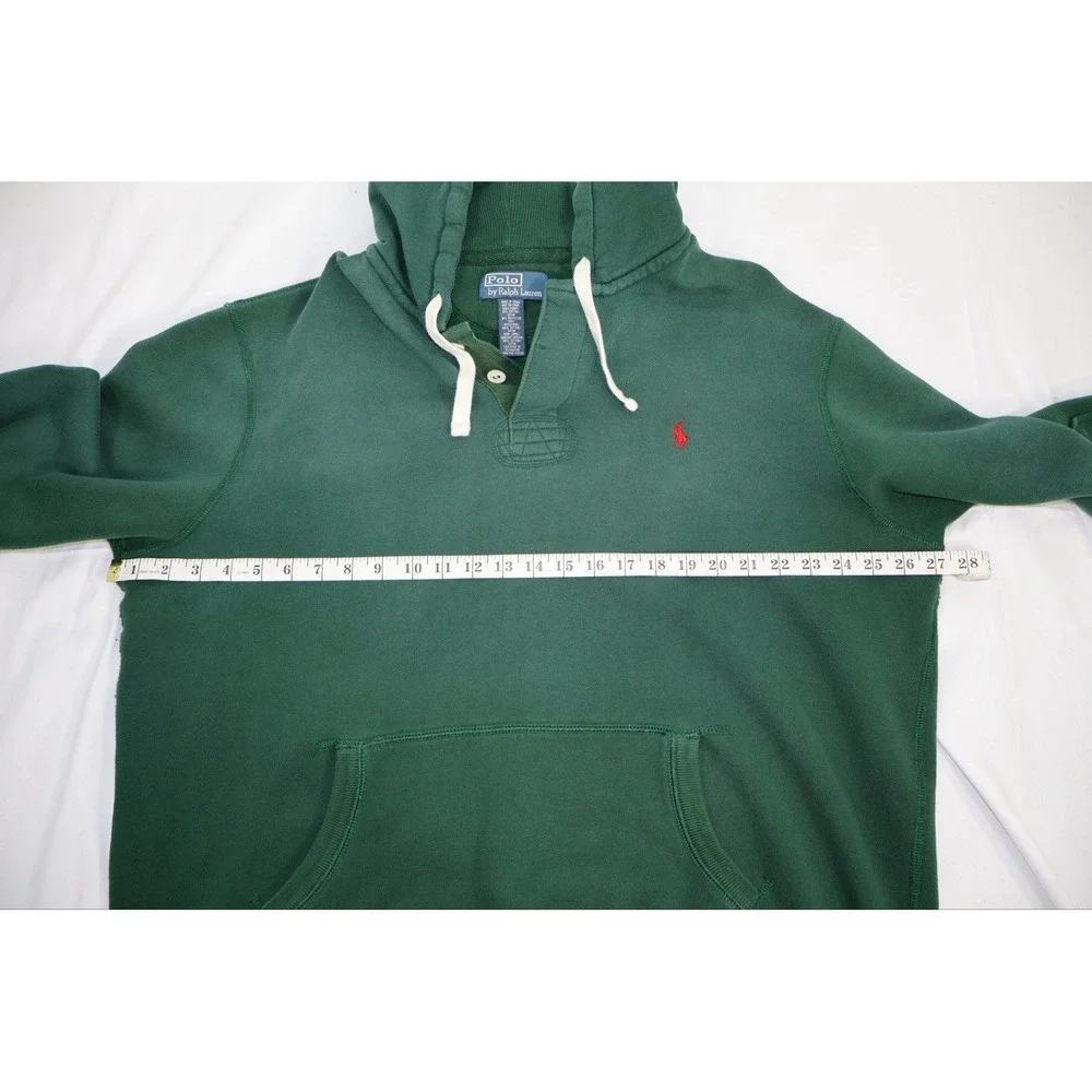 Vintage 90s Polo Ralph Lauren Hoodie Mens 2XL Green Henley Button Pullover
